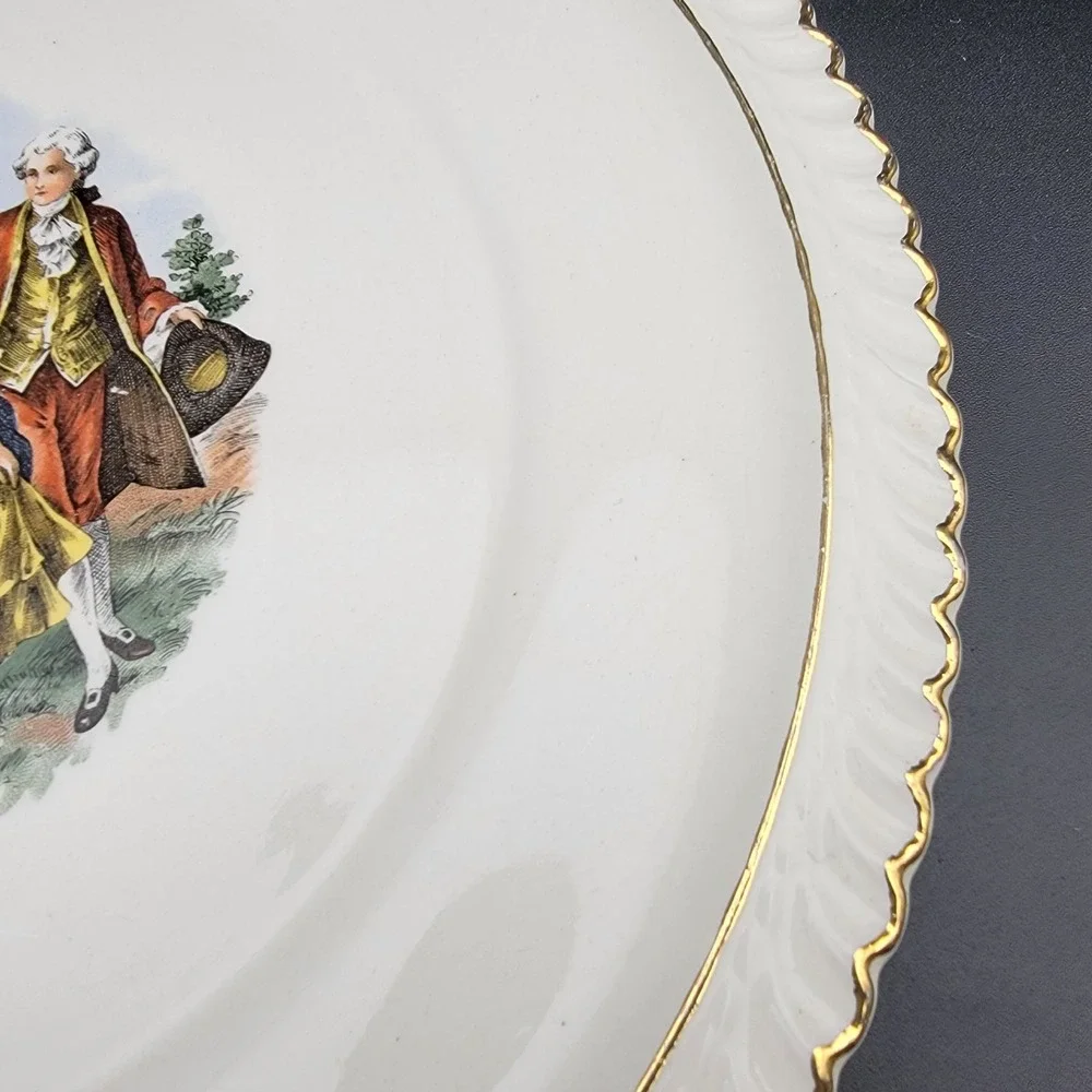 The Harker Pottery Company Plate 1840 22KT Gold Colonial Couple 10